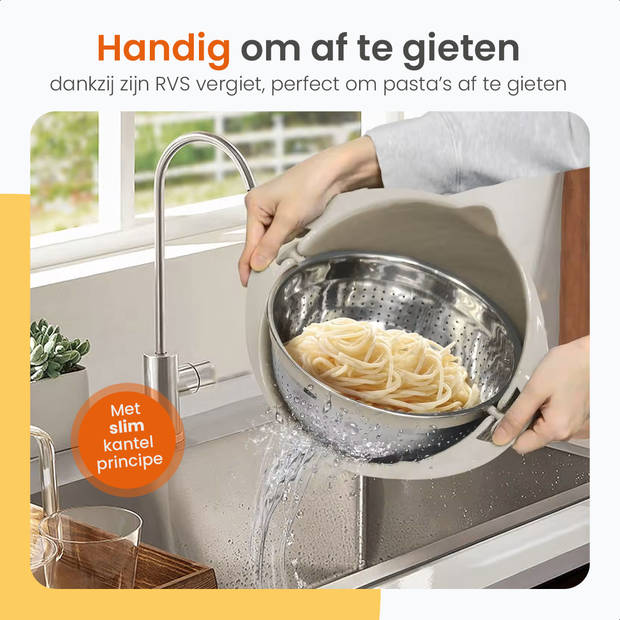 Goliving Slakom - 2500 ml - Ø 26 cm - Mengkom - Vergiet - Serveerschaal - Groentesnijder - Hakmolen - Beige