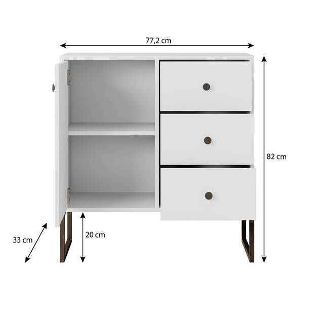 Meubella Dressoir Lyndall - Wit - 77 cm - Met lades