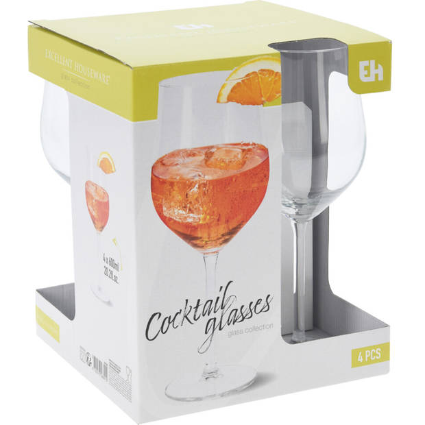 Excellent Houseware Cocktailglazen - set 4x - 600 ml - gin tonic - aperol spritz - glas - Cocktailglazen