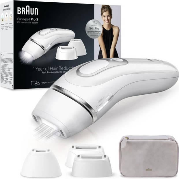 Epilator met pulserend licht - BRAUN - Silk·expert Pro 3 - Thuis epileren - Etui - 3 opzetstukken - PL3230