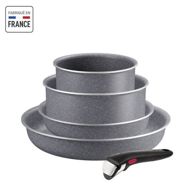 TEFAL INGENIO Hardstone Set van 5 stuks, koekenpannen van 22/26 cm, steelpannen van 16/20 cm, afneembare handgreep, niet