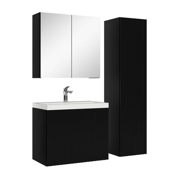 Badplaats Badkamermeubel Malta 60cm complete set met spiegelkast - mat zwart
