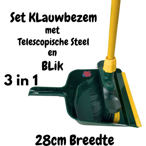 Synx Tools Klauwbezem en blik 28cm set - straatbezem - krallenbezem - Telescopische steel 70 - 140cm