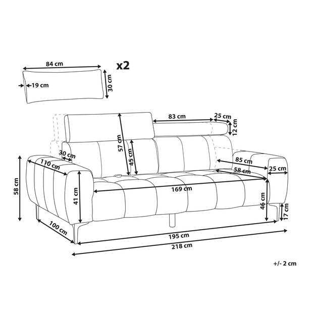 Beliani VEGAMO - Driezitsbank-Zwart-Fluweel