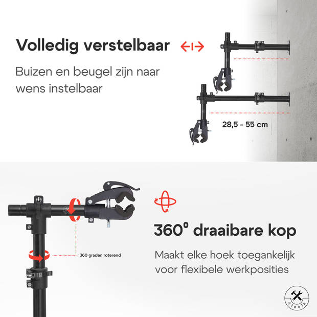 4toolz® Fiets Reparatie Beugel voor wand of werkbank 360° Verstelbaar