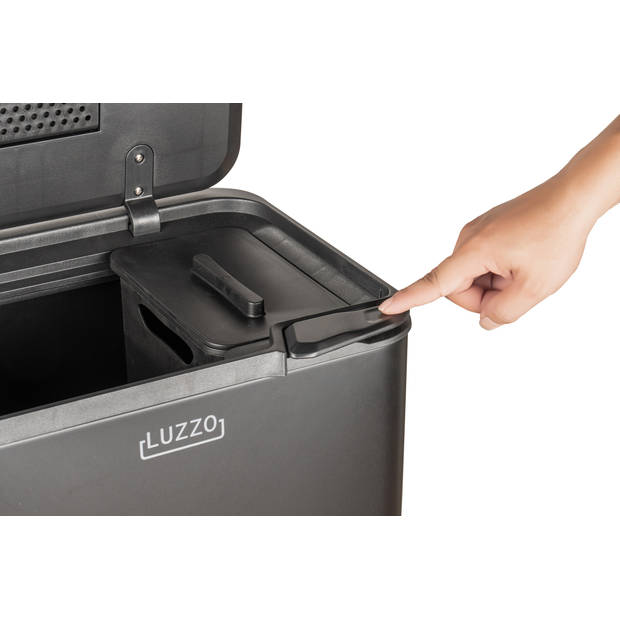 Luzzo® Kansas Push/Touch Prullenbak 36 liter met extra Aanrechtafvalbakje - Zwart