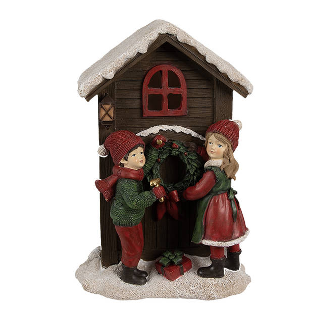 Clayre & Eef Kerstdecoratie met LED-verlichting Huis 13x10x20 cm Bruin Kunststof Bruin