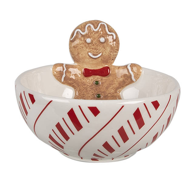 Clayre & Eef Decoratie schaal 250 ml Wit Rood Keramiek Gingerbread man Serveerkom Wit Serveerkom