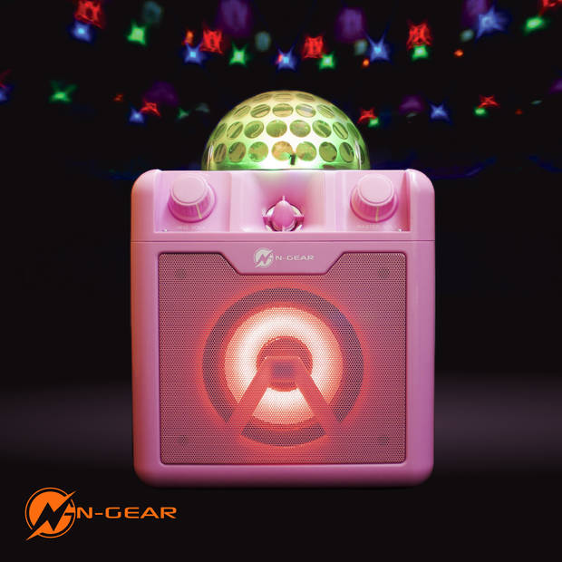 N-GEAR Disco Block 410 - Bluetooth Speaker - Karaokeset - Partybox met 2 Microfoons - Roze