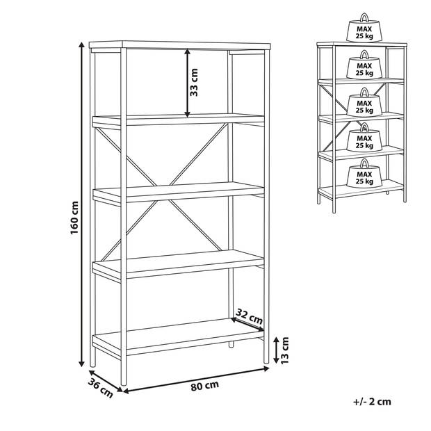 Beliani BRISBANE - Boekenkast-Donkere houtkleur-MDF