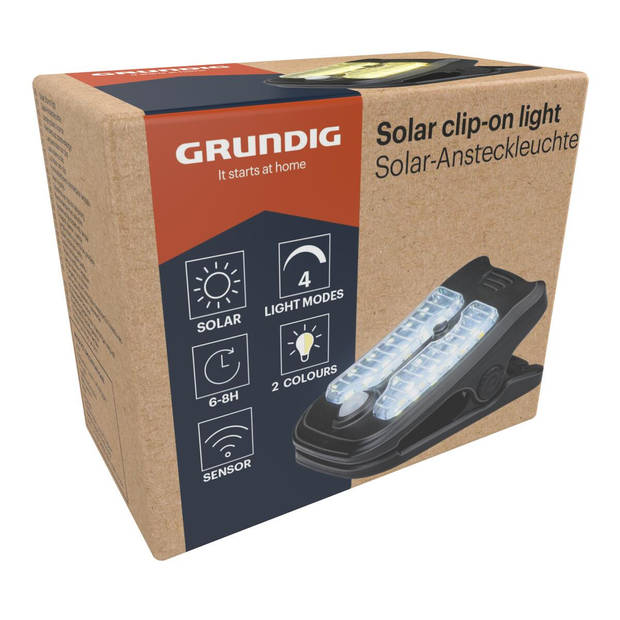 Grundig Solar Tuinverlichting Clip - Solar Lamp met Bewegingssensor - Koel en Warm Wit Licht