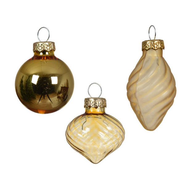 Kerstballen mini dia3cm glas goud 9dlg