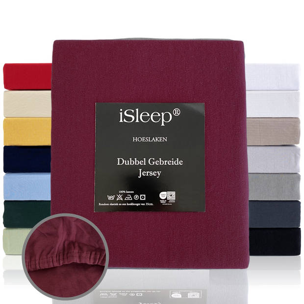 iSleep Hoeslaken Dubbel Jersey - Bordeaux - 130/140x200 cm