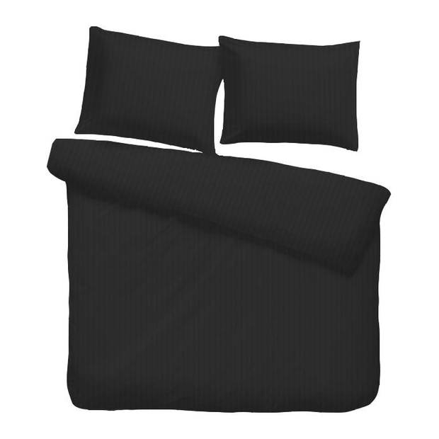 iSleep dekbedovertrek Satijnstreep - Zwart - Lits-jumeaux 240x200/220 cm