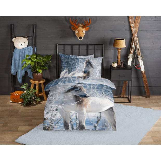 Good Morning Kinder Dekbedovertrek Flanel White Horse - multi 140x200/220cm