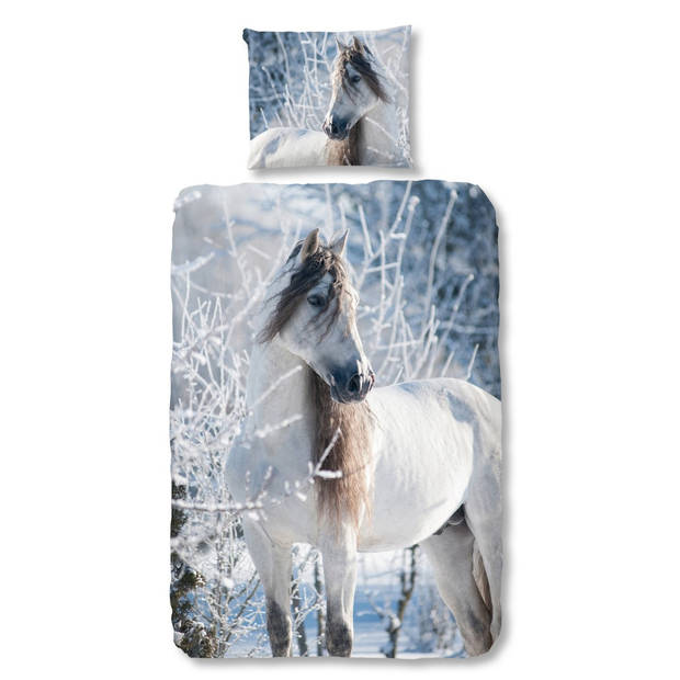 Good Morning Kinder Dekbedovertrek Flanel White Horse - multi 140x200/220cm