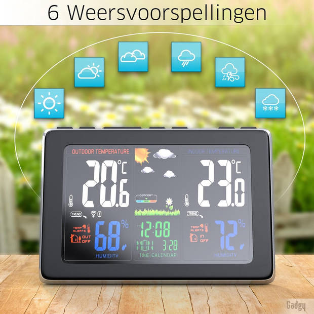 Gadgy Weerstation binnen en buiten - Draadloos weerstation met Buitensensor - Waterdichte buitenunit - Digitaal