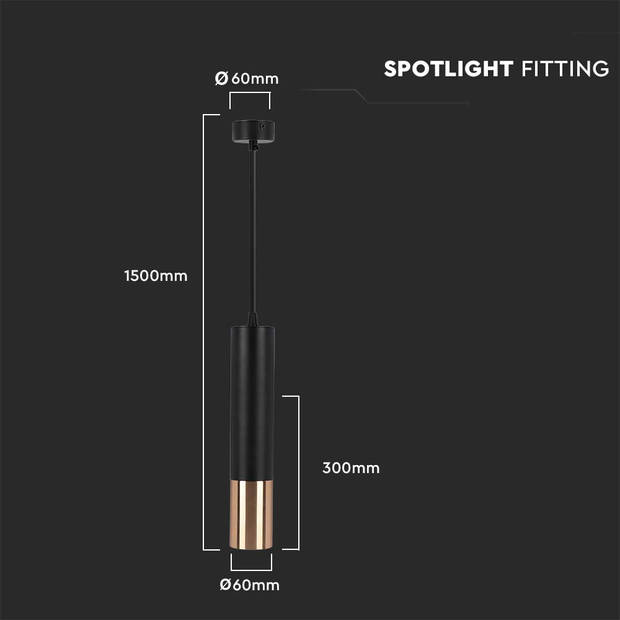 V-TAC VT-977-300 LED-spots - Hangende armaturen - GU10 - IP20 - Zwart+Goud - Modelnr: - VT-977-300