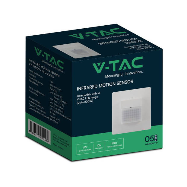 V-TAC VT-81009 Bewegingssensoren - Infraroodsensor - IP20 - Wit - 5 Jaar - Modelnr: - VT-81009