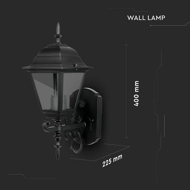 V-TAC VT-760-B E27 Buitenverlichting - wandlamp - Omhoog - Mat Zwart - IP44