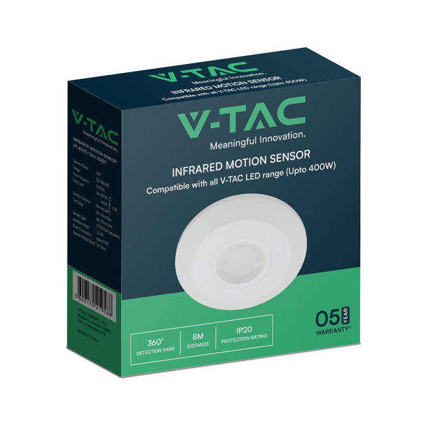 V-TAC VT-81011 Bewegingssensoren - Infraroodsensor - IP20 - Wit - 5 Jaar - Modelnr: - VT-81011