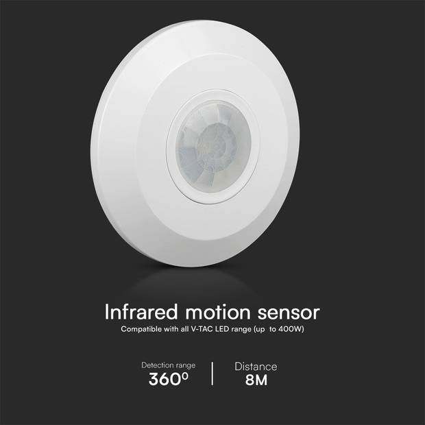 V-TAC VT-81011 Bewegingssensoren - Infraroodsensor - IP20 - Wit - 5 Jaar - Modelnr: - VT-81011