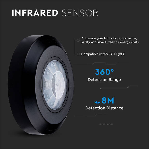 V-TAC VT-8091 Bewegingssensoren - Infraroodsensor - IP20 - Modelnr: - VT-8091