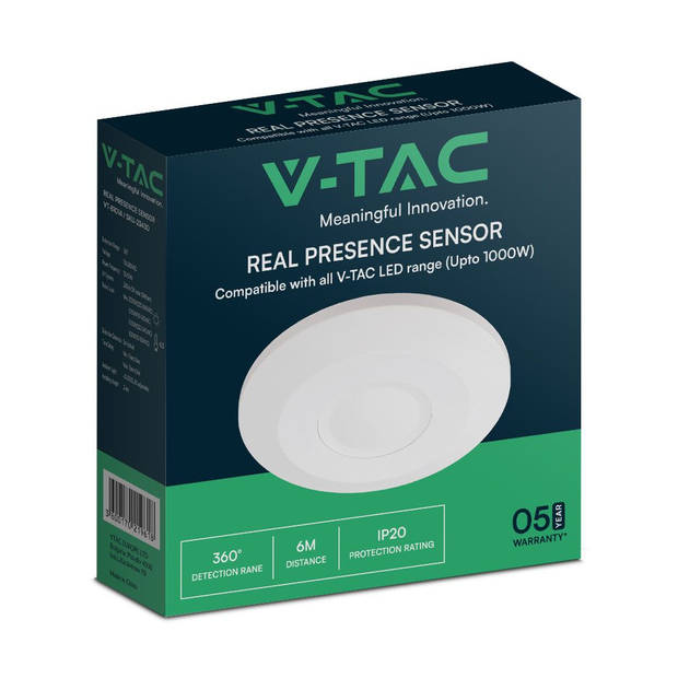 V-TAC VT-81014 Bewegingssensoren - Echte Aanwezigheidssensor - IP20 - Wit - 5 Jaar
