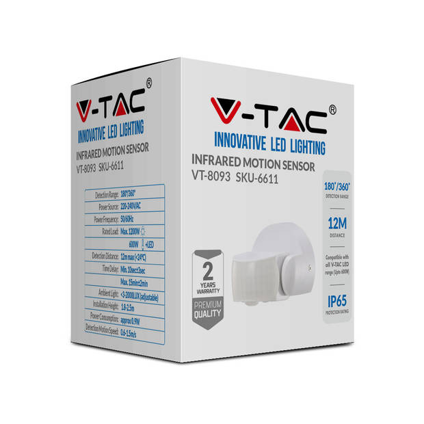 V-TAC VT-8093 Bewegingssensoren - Wit - IP65