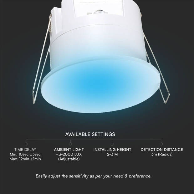 V-TAC VT-81013 Bewegingssensoren - Echte Aanwezigheidssensor - IP54 - Wit - 5 Jaar