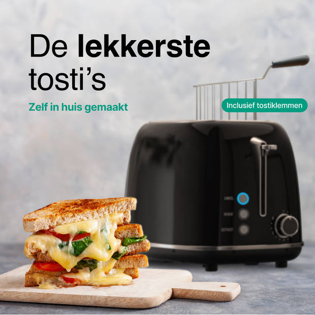 Vivid Green Retro Broodrooster met Tostiklemmen- 6 Warmteniveaus - 2 Extra Brede Sleuven - Reheat en Ontdooi - 815W