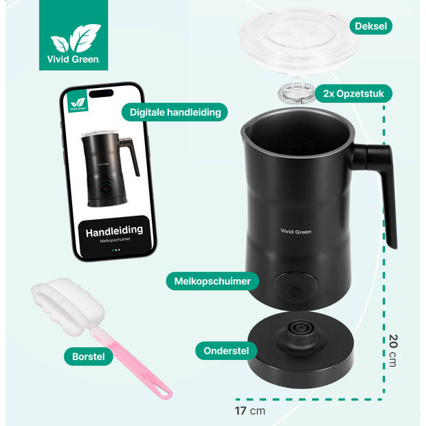 Vivid Green Melkopschuimer Electrisch - 4-in-1 - Melkopschuimers - Melkschuimer Voor Melk - Milk Frother - Zwart