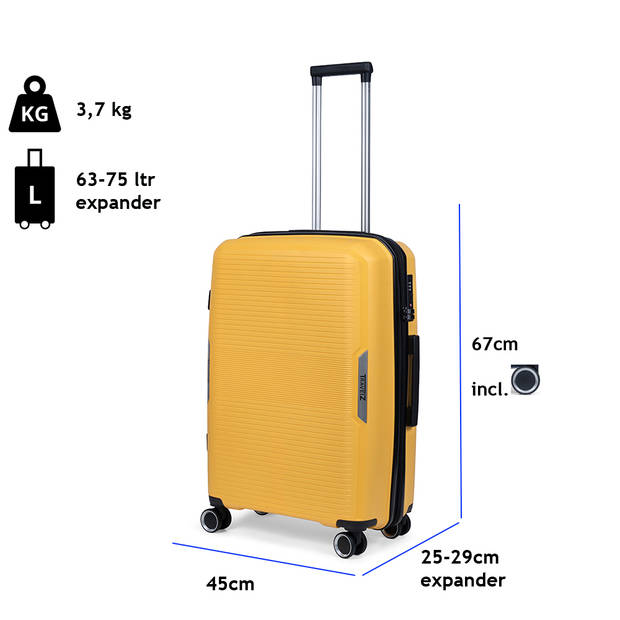 TravelZ Swinger middenmaat koffer 67cm met Expander - Trolley 75 ltr TSA-slot - Geel