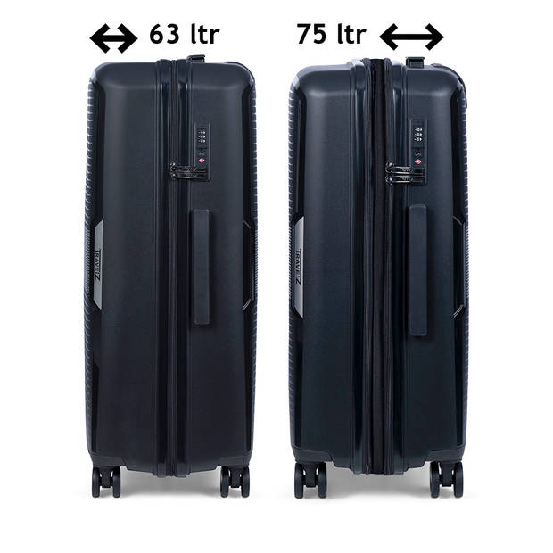 TravelZ Swinger middenmaat koffer 67cm met Expander - Trolley 75 ltr TSA-slot - Zwart