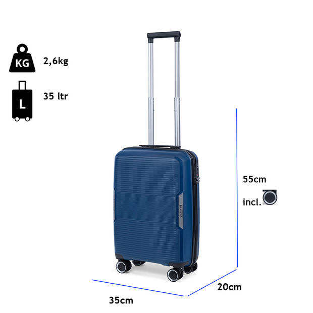 TravelZ Swinger Handbagage koffer 55cm - Lichtgewicht Trolley TSA-slot - Blauw