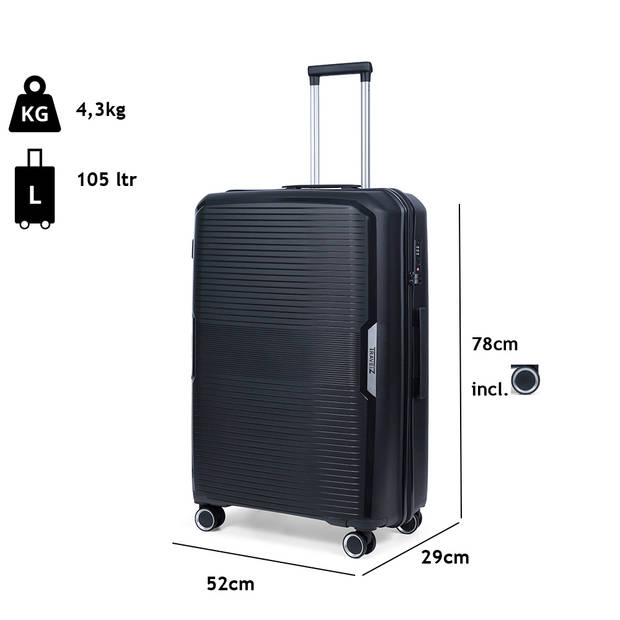 TravelZ Swinger Kofferset 2-delig- Handbagage 55cm + 78 grote koffer - TSA-slot - Zwart