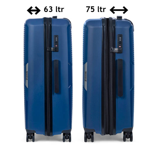 TravelZ Swinger middenmaat koffer 67cm met Expander - Trolley 75 ltr TSA-slot - Blauw