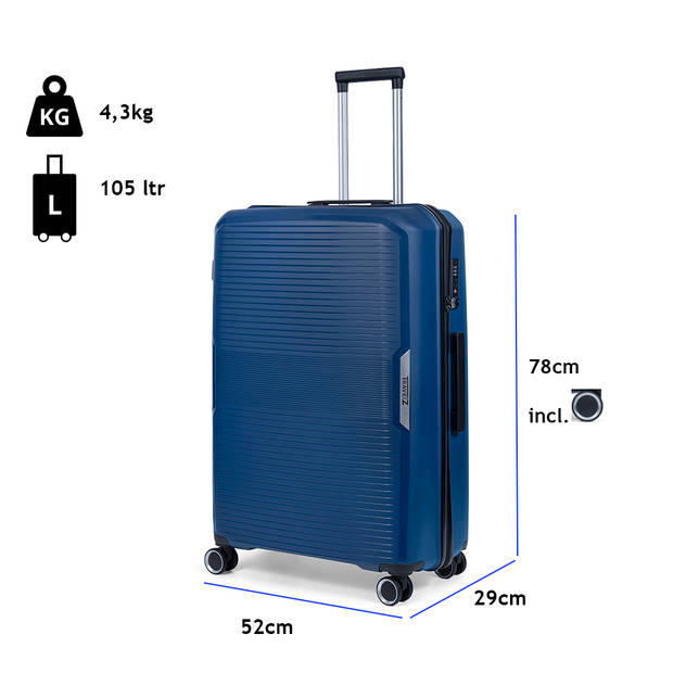 TravelZ Swinger Grote reiskoffer 78cm - Trolley 105 ltr met TSA-slot - Blauw