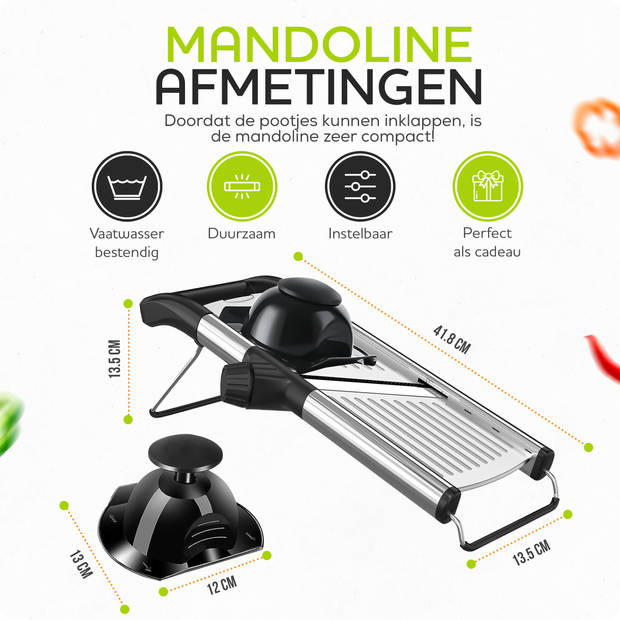 HGMD Mandoline - Groentesnijder - Slicer Dicer - Keukensnijder - Multifunctioneel - RVS