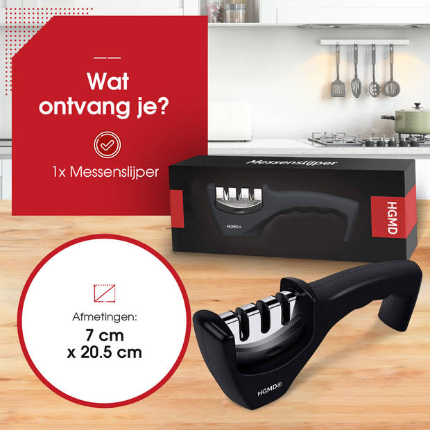 HGMD Luxe Messenslijper - 3 Standen - Zwart - Antislip - Scharenslijper - Messen slijper - Knife sharpener