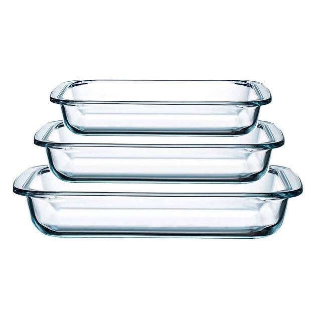 HGMD Ovenschalen Set - 3 Delig - 1L - 1,6L - 2,2L - Rechthoekig - Glas - Vaatwasserbestendig