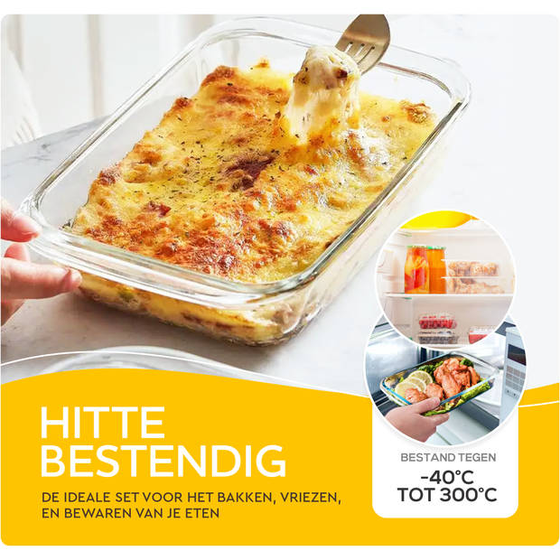 HGMD Ovenschalen Set - 3 Delig - 1L - 1,6L - 2,2L - Rechthoekig - Glas - Vaatwasserbestendig