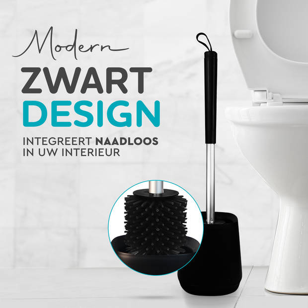 HGMD Toiletborstel Siliconen met Houder - Zwart – Wc Borstel - Toilet Borstel Houder – Sneldrogend, Stevig en Hygiënisch