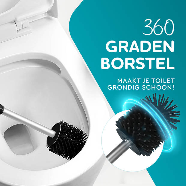 HGMD Toiletborstel Siliconen met Houder - Zwart – Wc Borstel - Toilet Borstel Houder – Sneldrogend, Stevig en Hygiënisch