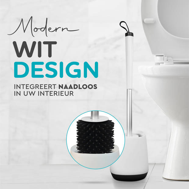 HGMD Toiletborstel Siliconen met Houder - Wit – Wc Borstel - Toilet Borstel Houder – Sneldrogend, Stevig en Hygiënisch