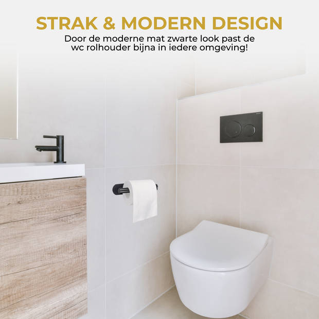 HGMD WC Rolhouder zelfklevend - Zwart - Toiletrolhouder zwart - Toiletrolhouder zonder boren