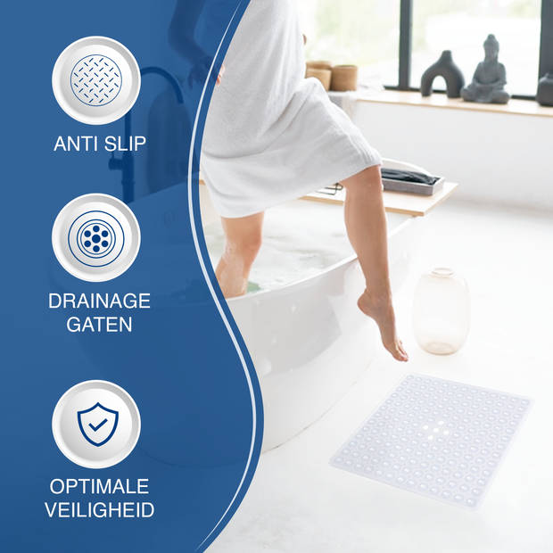 HGMD Antislip douchemat / Badmat - Transparant - 53x53 cm - Zuignappen - Douchemat - Badkamermat - Antislip voor douche