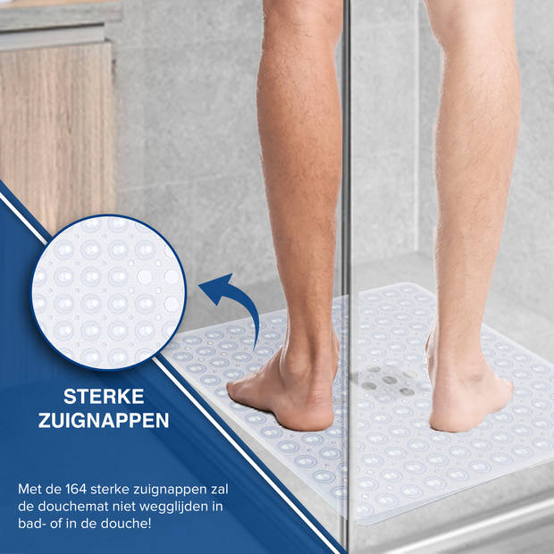 HGMD Antislip douchemat / Badmat - Transparant - 53x53 cm - Zuignappen - Douchemat - Badkamermat - Antislip voor douche