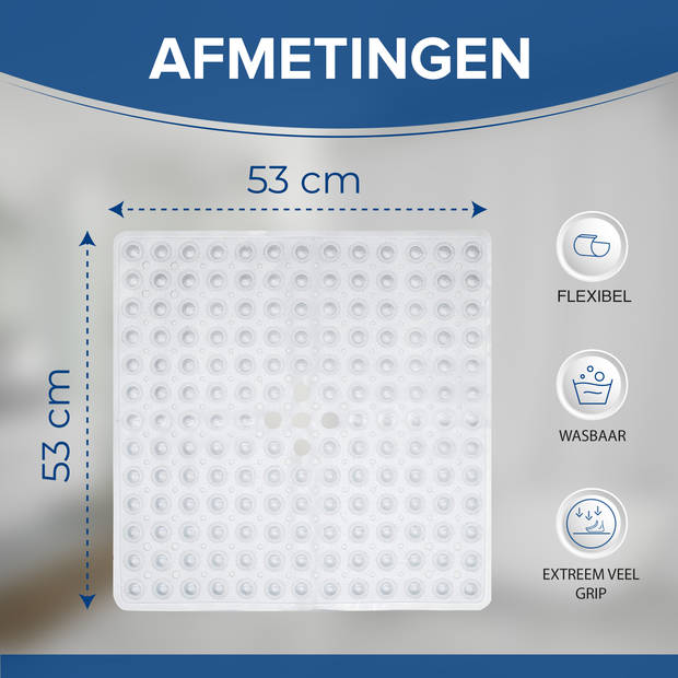 HGMD Antislip douchemat / Badmat - Transparant - 53x53 cm - Zuignappen - Douchemat - Badkamermat - Antislip voor douche