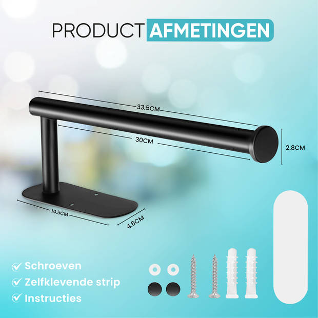 HGMD Keukenrolhouder - Zelfklevend en / of Boren - Keukenrolhouder Zwart - Rollenhouder - Keukenrolhouder Hangend